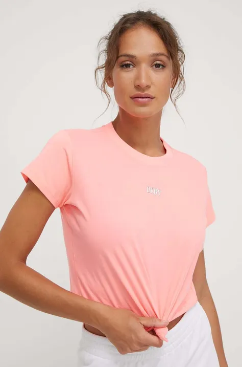 Βαμβακερό μπλουζάκι DKNY γυναικεία, χρώμα: ροζ