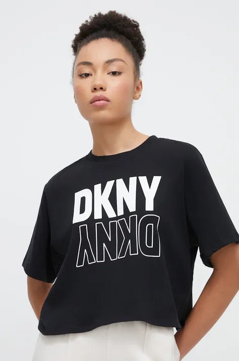 Βαμβακερό μπλουζάκι Dkny γυναικεία, χρώμα: μαύρο