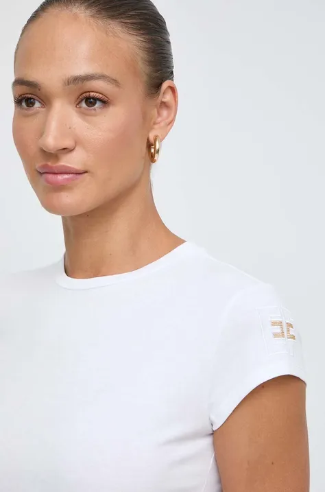 Elisabetta Franchi t-shirt bawełniany damski kolor biały MA00441E2