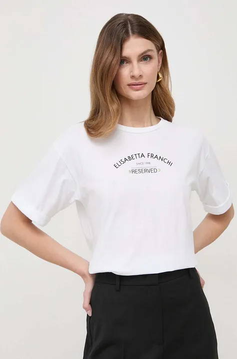 Bombažna kratka majica Elisabetta Franchi ženski, bela barva