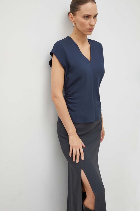 Samsoe Samsoe bluza femei, culoarea albastru marin, neted