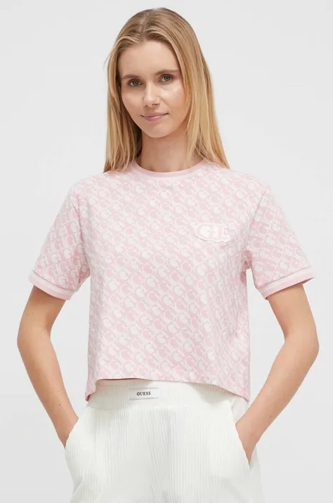 Kratka majica Guess ženski, roza barva