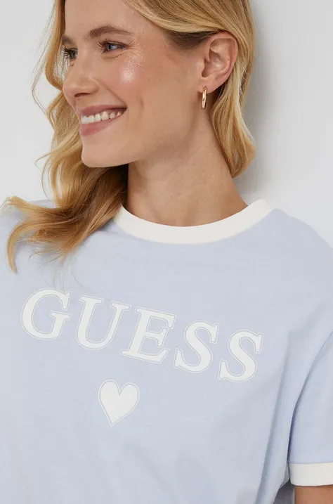 Pamučna majica Guess za žene, boja: ljubičasta