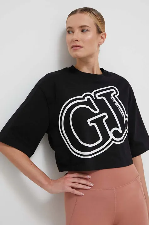 Pamučna majica Guess za žene, boja: crna