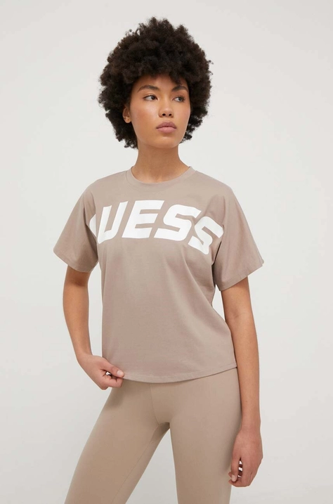 Guess tricou femei, culoarea maro