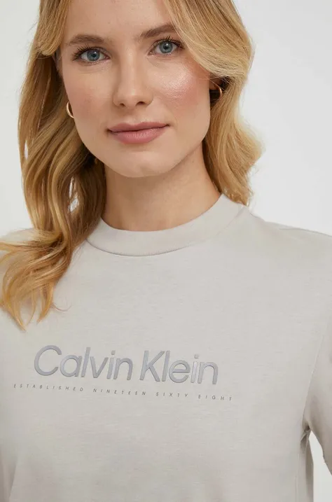 Bombažna kratka majica Calvin Klein ženski, siva barva