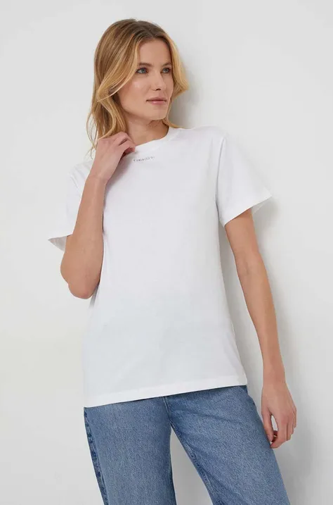 Βαμβακερό μπλουζάκι Calvin Klein γυναικεία, χρώμα: άσπρο