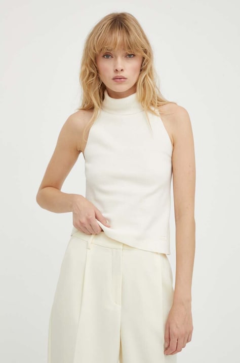 G-Star vestă din bumbac culoarea bej, light, cu guler