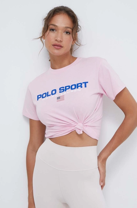 Хлопковая футболка Polo Ralph Lauren женский цвет розовый