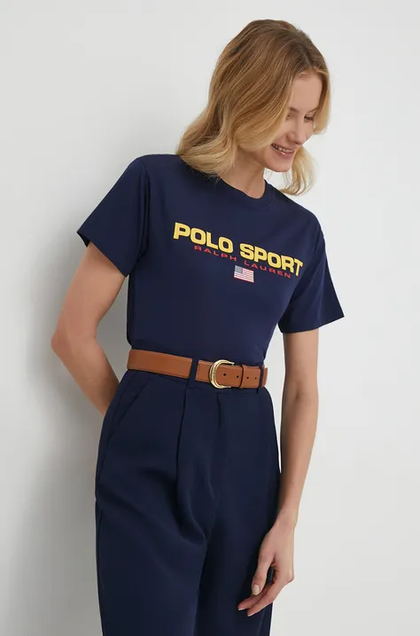 Хлопковая футболка Polo Ralph Lauren женский цвет синий