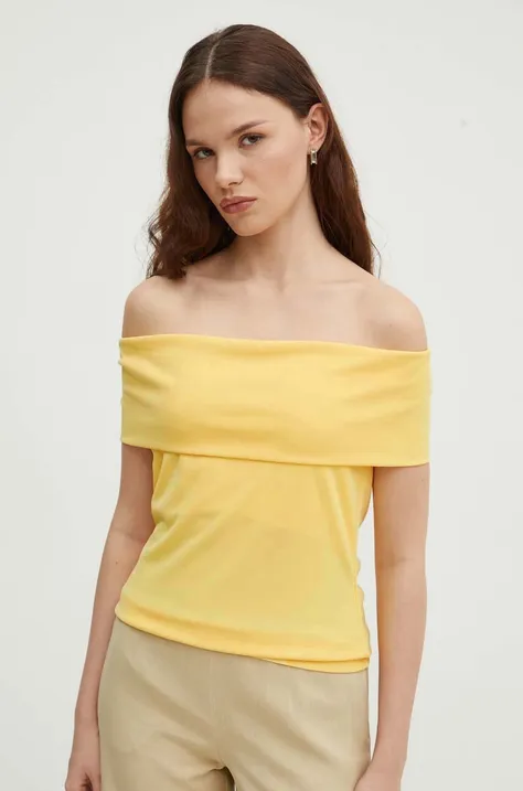 Lauren Ralph bluză femei, culoarea galben, uni 200925745