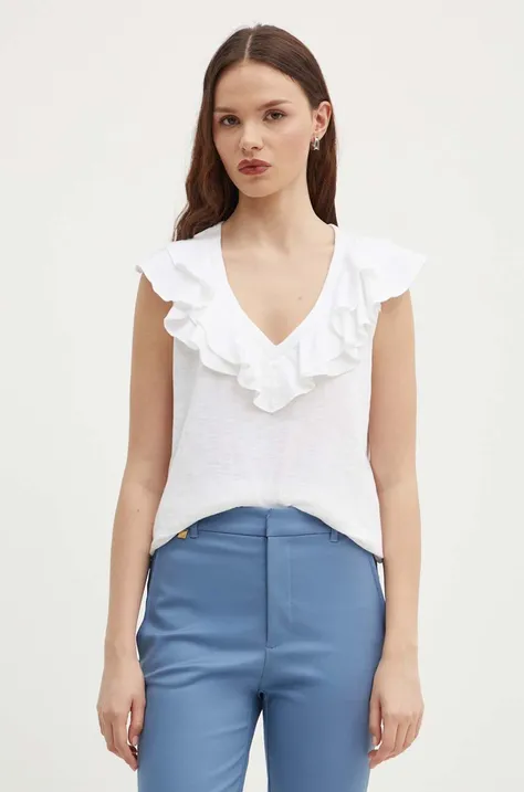 Bombažna kratka majica Lauren Ralph Lauren ženski, bela barva