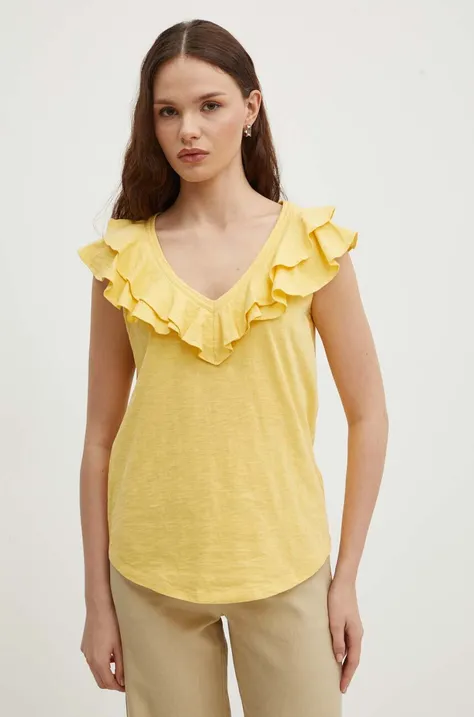 Pamučna majica Lauren Ralph Lauren za žene, boja: žuta, 200925903