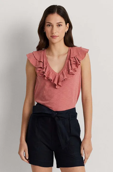 Lauren Ralph Lauren pamut póló női, rózsaszín