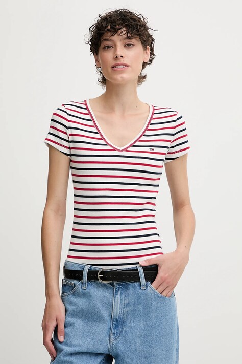 Tričko Tommy Jeans dámske, žltá farba, DW0DW17385