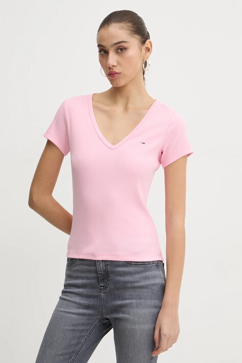 Tričko Tommy Jeans dámske, ružová farba, DW0DW17385