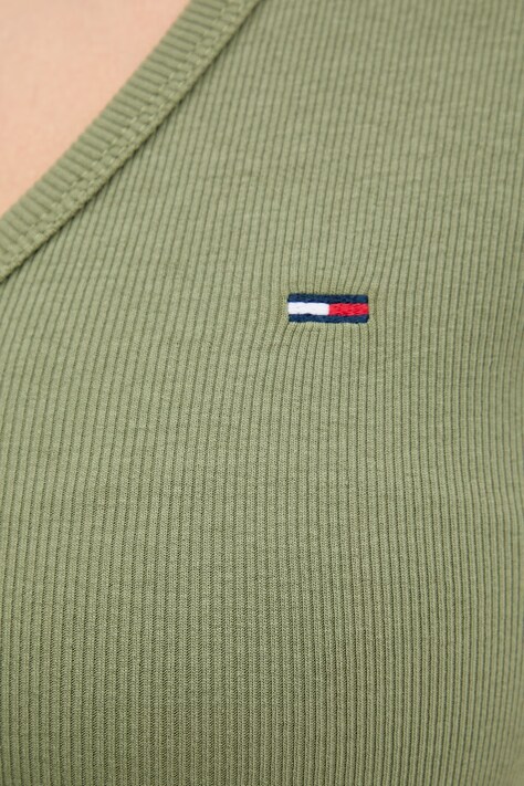 Tommy Jeans T-shirt damski bawełniany z elastanem zielony DW0DW17385