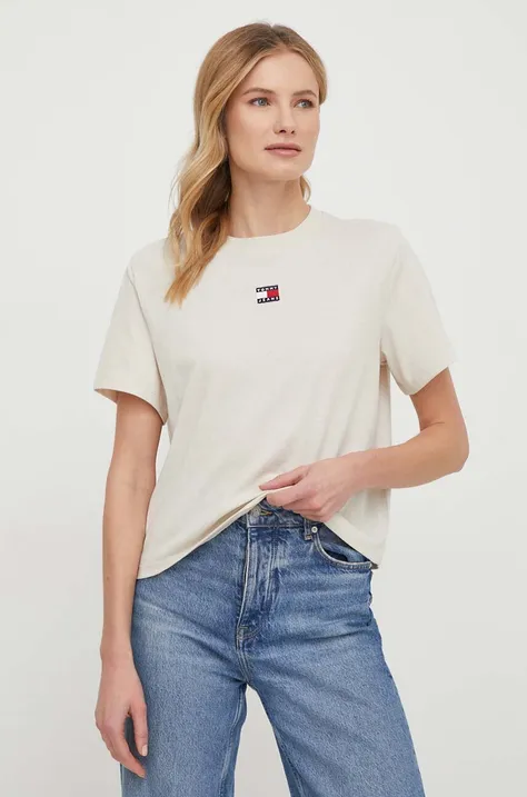 Majica kratkih rukava Tommy Jeans za žene, boja: bež