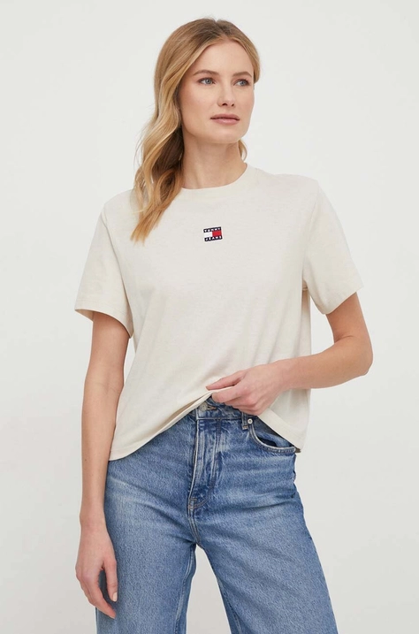 Tommy Jeans tricou femei, culoarea bej DW0DW17391