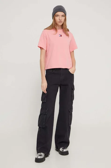 Tričko Tommy Jeans dámsky, ružová farba