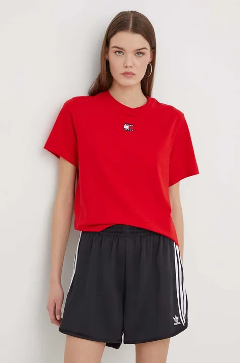 Tričko Tommy Jeans dámsky,červená farba,DW0DW17391