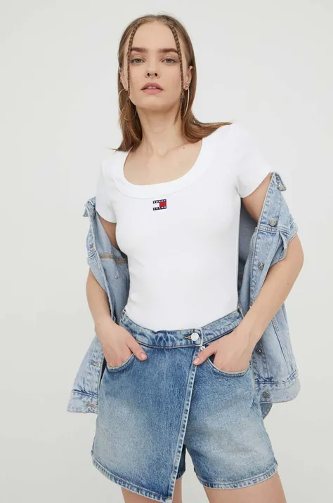 Tommy Jeans tricou femei, culoarea alb DW0DW17396