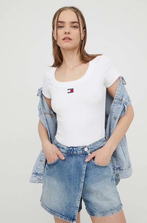 Tommy Jeans tricou femei, culoarea alb