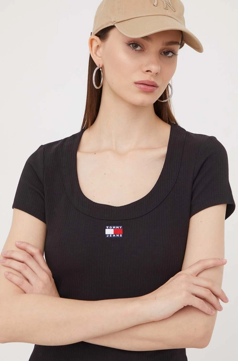 Tommy Jeans tricou femei, culoarea negru