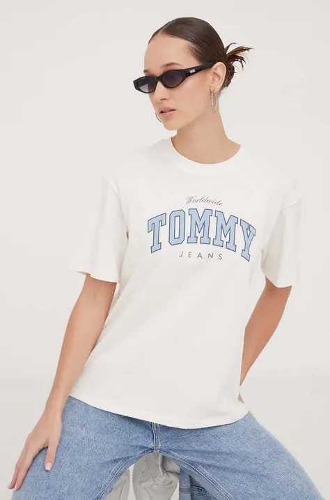 Tommy Jeans t-shirt bawełniany damski kolor beżowy