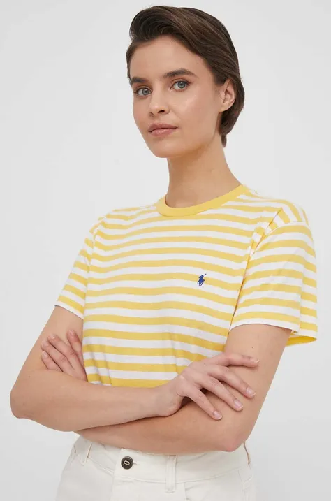 Bombažna kratka majica Polo Ralph Lauren ženski, rumena barva