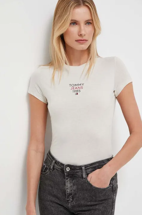 Majica kratkih rukava Tommy Jeans za žene, boja: bež, DW0DW17357