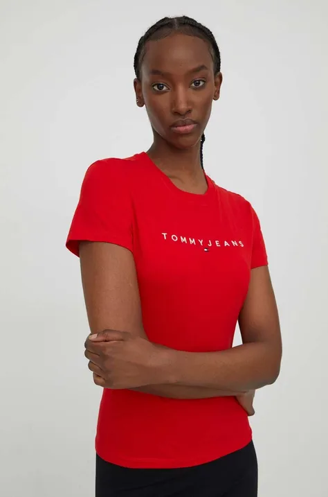 Pamučna majica Tommy Jeans za žene, boja: crvena