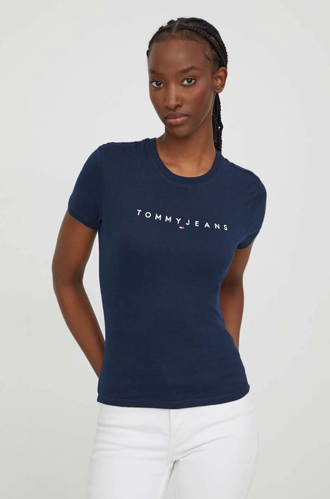 Tommy Jeans tricou din bumbac femei, culoarea bleumarin DW0DW17361