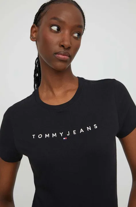 Tommy Jeans tricou din bumbac femei, culoarea negru DW0DW17361
