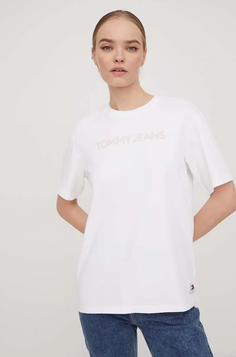 Bavlnené tričko Tommy Jeans dámsky,biela farba,DW0DW17363