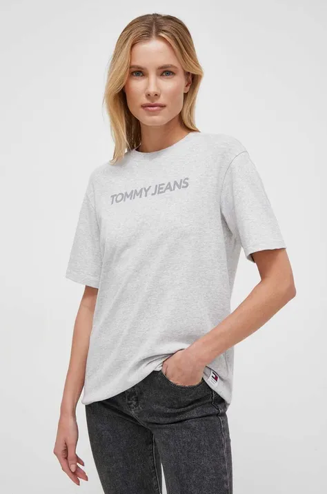 Bombažna kratka majica Tommy Jeans ženski, siva barva
