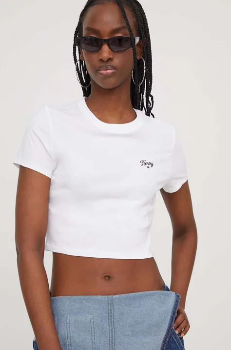Бавовняна футболка Tommy Jeans жіночий колір білий