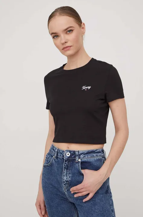 Pamučna majica Tommy Jeans za žene, boja: crna, DW0DW17366