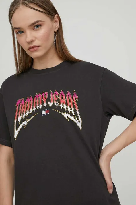 Βαμβακερό μπλουζάκι Tommy Jeans γυναικεία, χρώμα: γκρι