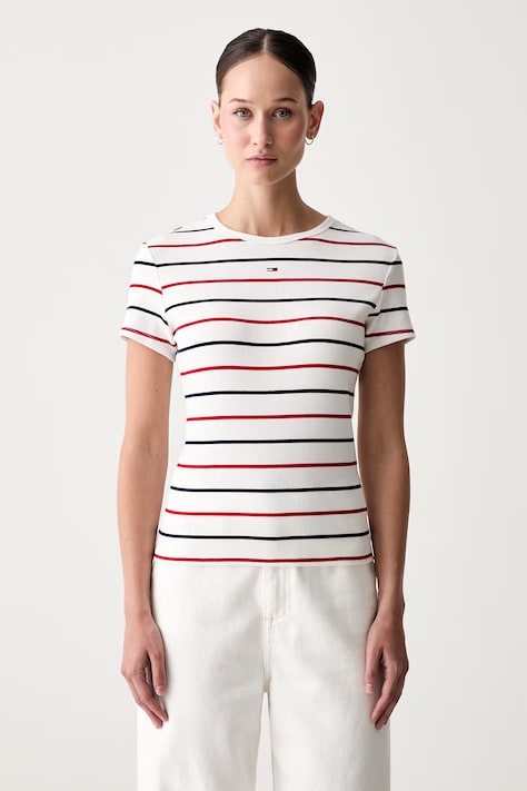 Tommy Jeans T-shirt basic damski bawełniany z elastanem biały DW0DW17383