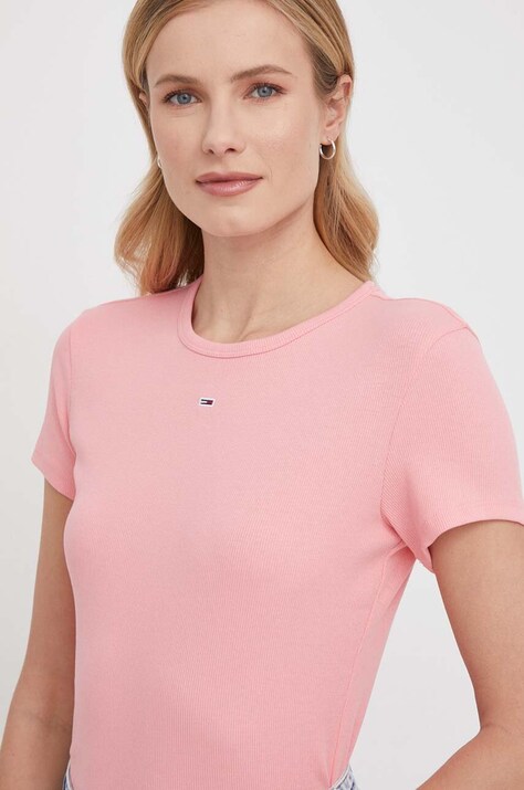 Μπλουζάκι Tommy Jeans χρώμα: ροζ, DW0DW17383