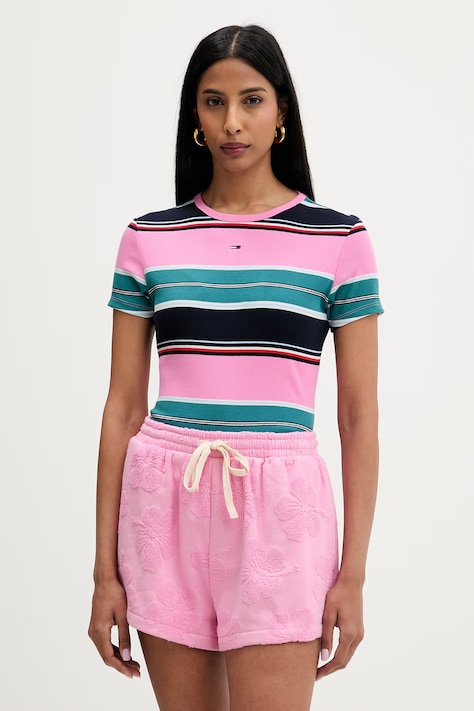 Tommy Jeans tricou basic pentru femei, din bumbac cu elastan multicolor DW0DW17383