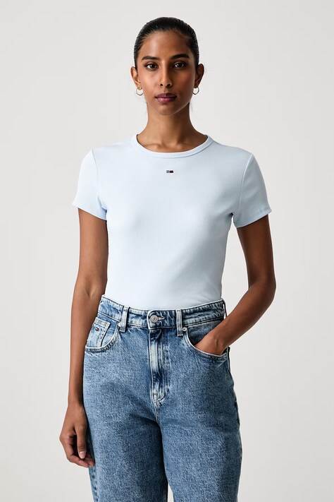 Tommy Jeans T-shirt basic damski bawełniany z elastanem niebieski DW0DW17383