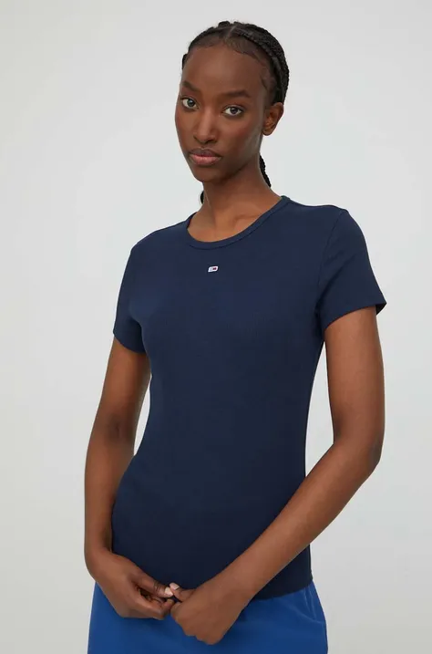 Kratka majica Tommy Jeans ženski, mornarsko modra barva