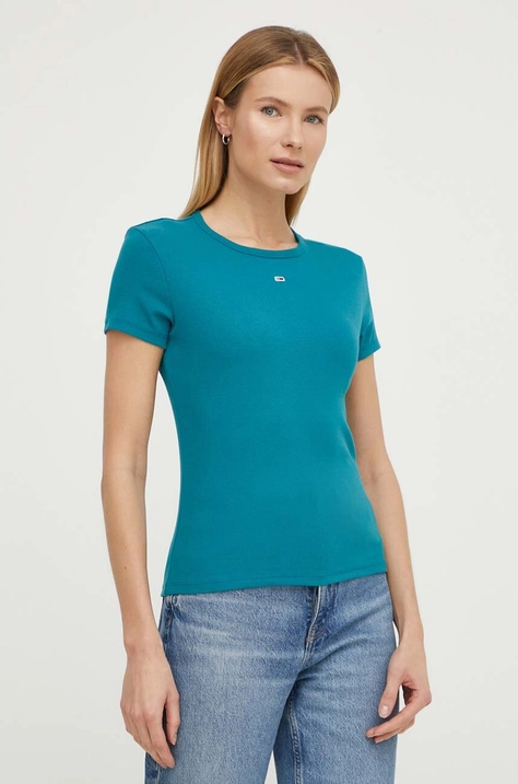 Tommy Jeans tricou femei, culoarea verde DW0DW17383