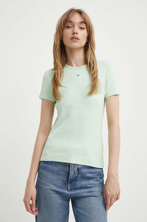 Tommy Jeans tricou femei, culoarea verde, DW0DW17383