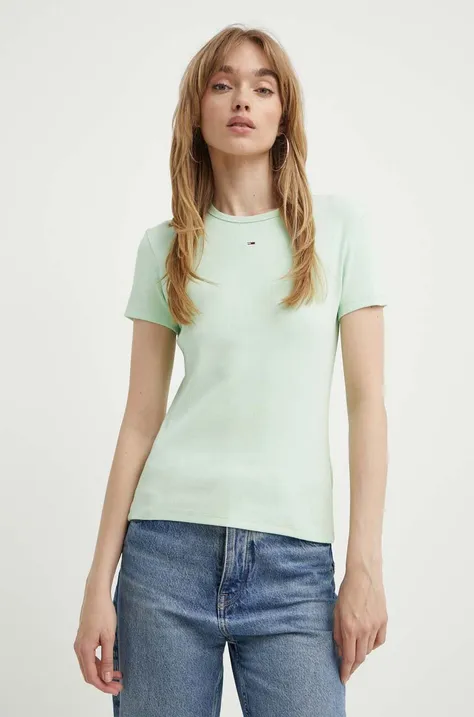 Kratka majica Tommy Jeans ženski, zelena barva