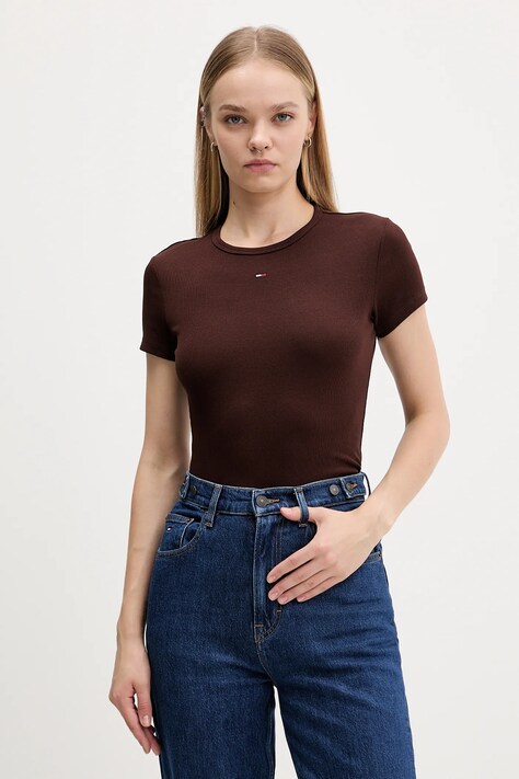 Tommy Jeans t-shirt damski kolor brązowy DW0DW17383