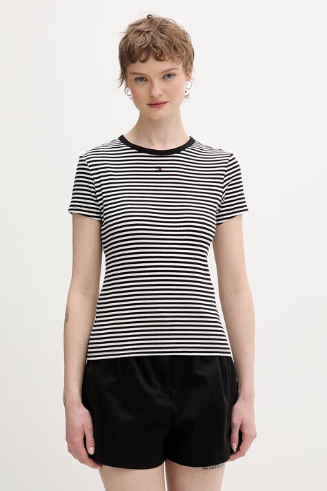 Tommy Jeans t-shirt basic damski bawełniany z elastanem czarny DW0DW17383