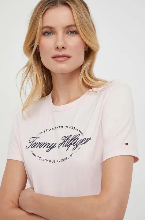 Bombažna kratka majica Tommy Hilfiger ženski, roza barva